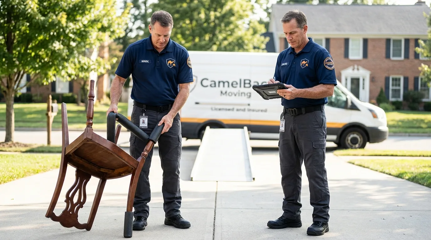 Movers inspecting furniture for damage prevention before loading in Red Lion, PA