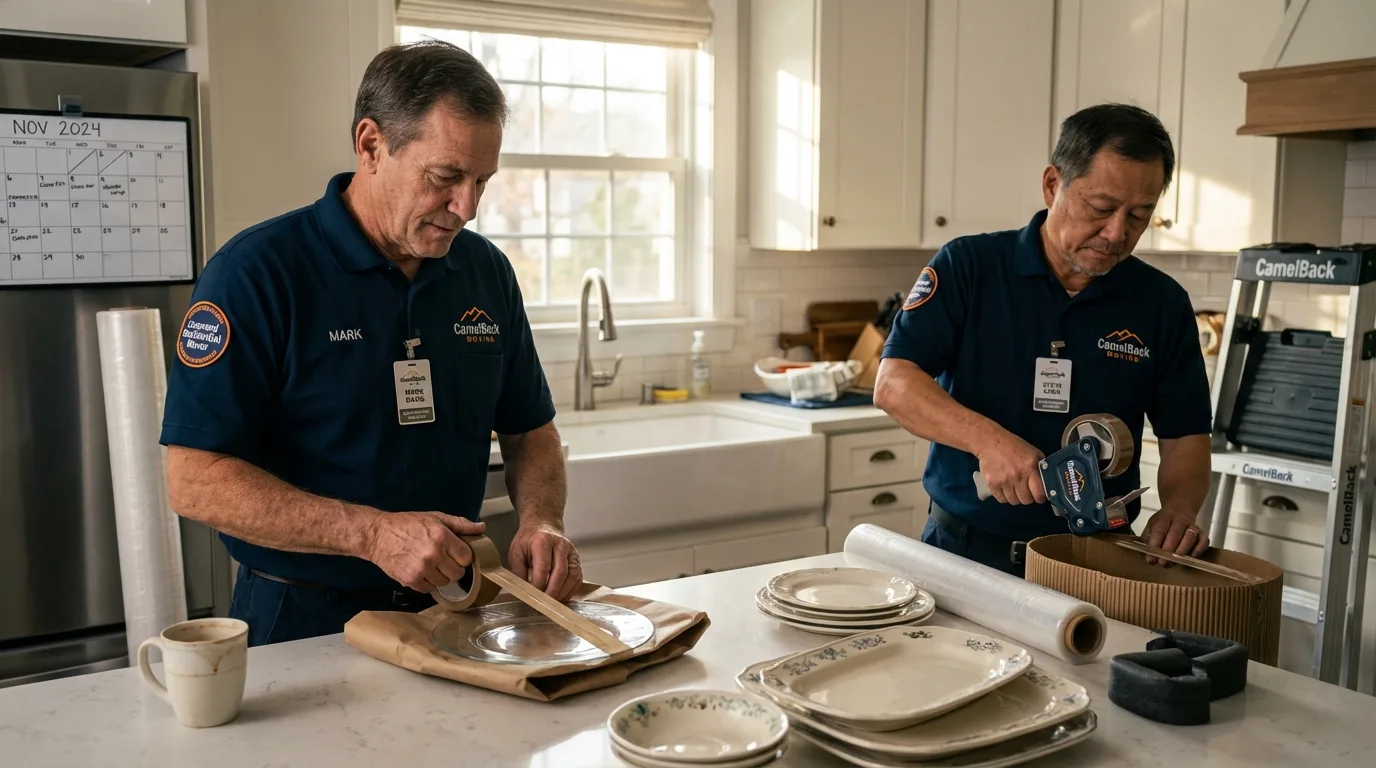 Professional crew packing kitchen dishware in Red Lion, PA